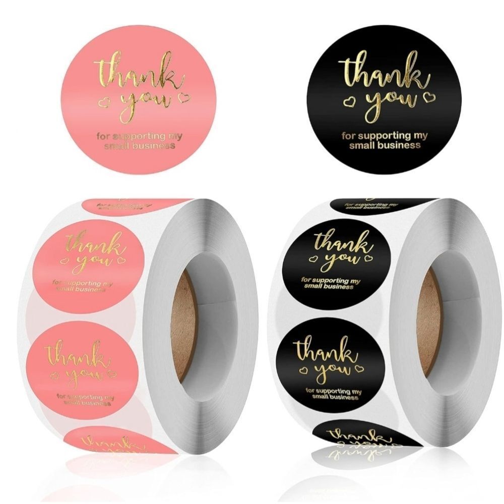 1000 Stickers Thank you supporting my small business pink black gold foil NEW